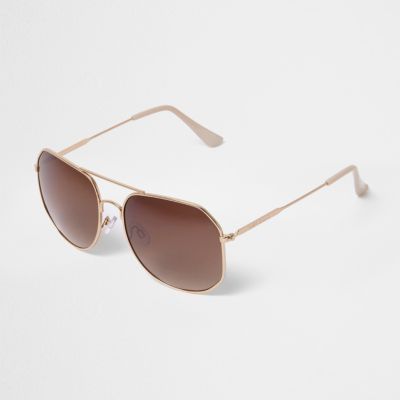 Rose gold angular aviator sunglasses